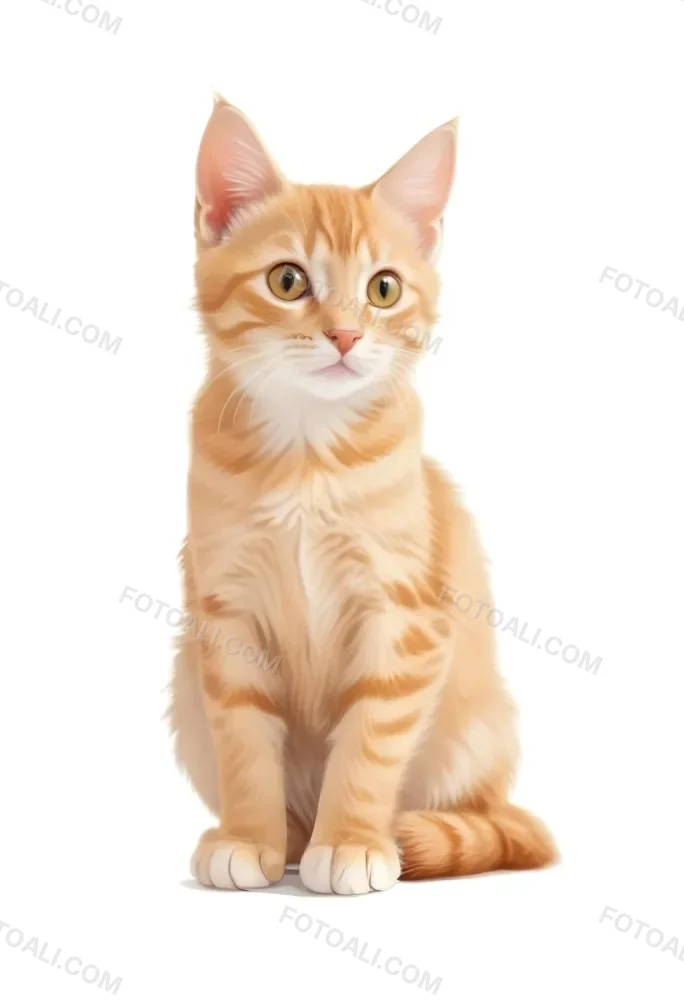 Minimal Soft Studio Light Photography A Young Orange Tabby Kitten With Bright Eyes And A Curious Expression Sitting On A White Background High Detail Solid Bold Color Background 15 F075
