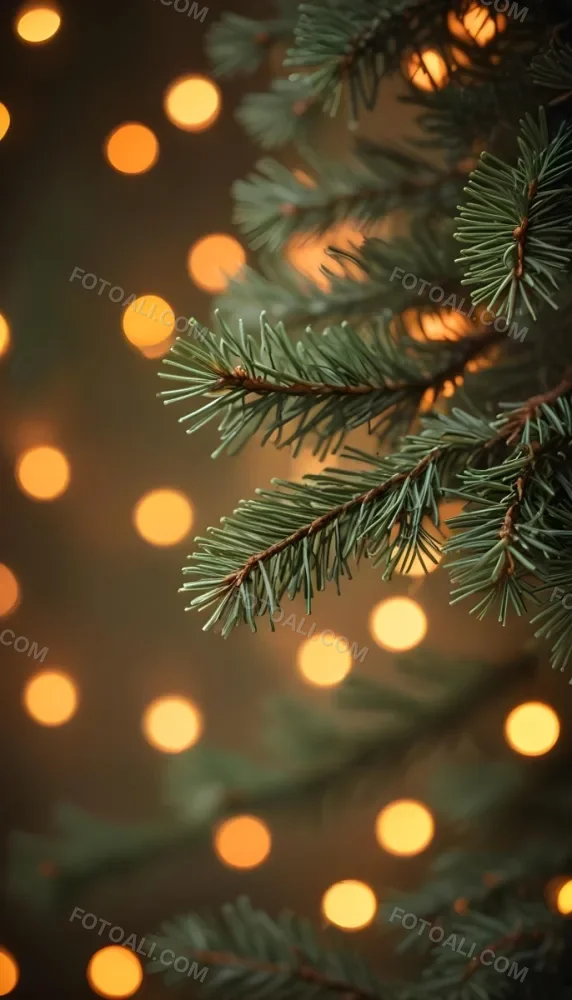 Minimal Soft Studio Light Photography Close Up Of Evergreen Tree Branches With Soft Warm Orange Bokeh Lights In The Background Creating A Cozy Atmosphere High Detail Solid Bold Color Background 1 Feda