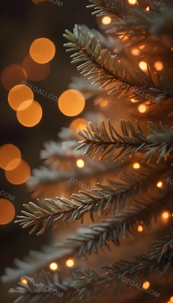 Minimal Soft Studio Light Photography Close Up Of Evergreen Tree Branches With Soft Warm Orange Bokeh Lights In The Background Creating A Cozy Atmosphere High Detail Solid Bold Color Background 10 8323