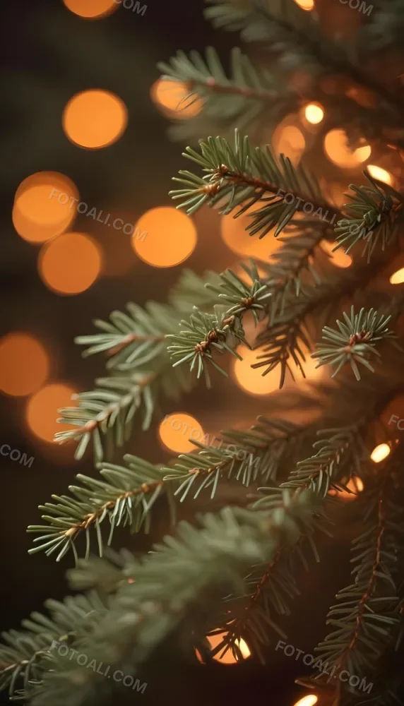 Minimal Soft Studio Light Photography Close Up Of Evergreen Tree Branches With Soft Warm Orange Bokeh Lights In The Background Creating A Cozy Atmosphere High Detail Solid Bold Color Background 11 C054