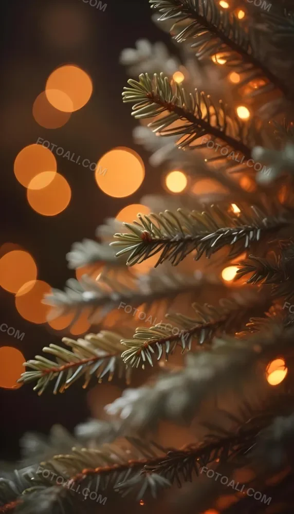 Minimal Soft Studio Light Photography Close Up Of Evergreen Tree Branches With Soft Warm Orange Bokeh Lights In The Background Creating A Cozy Atmosphere High Detail Solid Bold Color Background 12 Ab1a