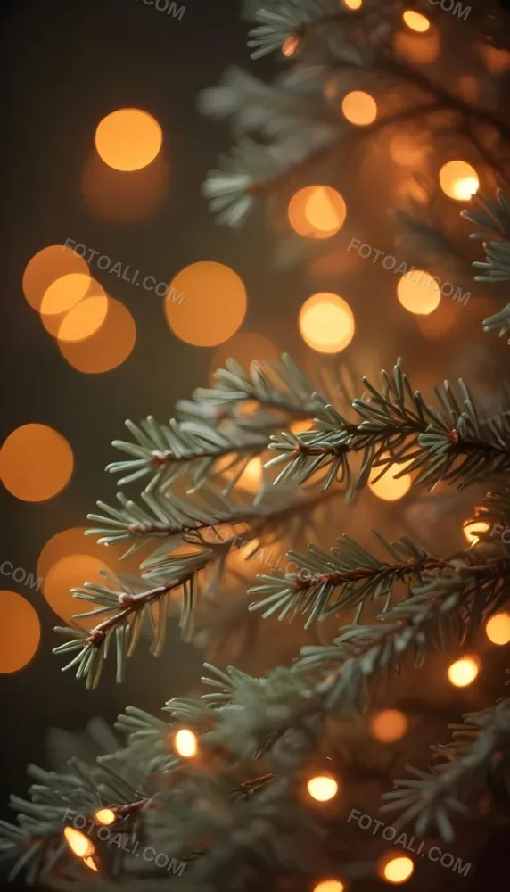 Minimal Soft Studio Light Photography Close Up Of Evergreen Tree Branches With Soft Warm Orange Bokeh Lights In The Background Creating A Cozy Atmosphere High Detail Solid Bold Color Background 4 0d27