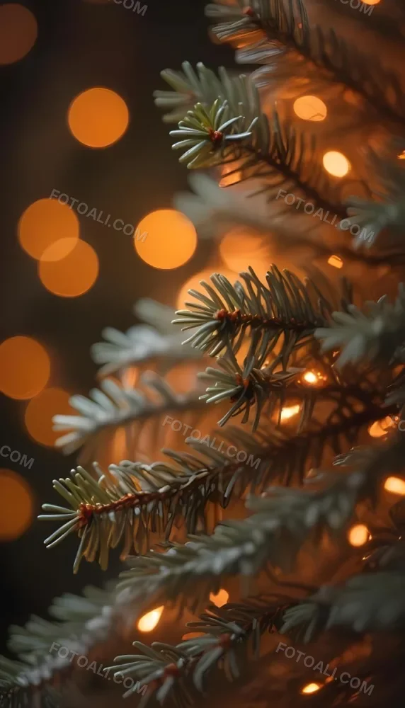 Minimal Soft Studio Light Photography Close Up Of Evergreen Tree Branches With Soft Warm Orange Bokeh Lights In The Background Creating A Cozy Atmosphere High Detail Solid Bold Color Background 5 5cd1