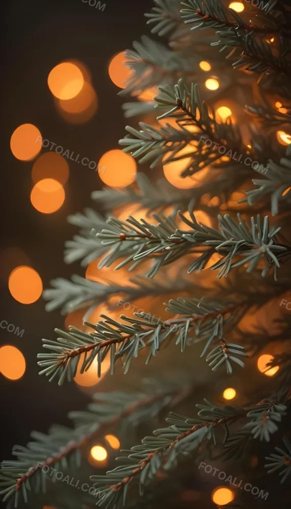 Minimal Soft Studio Light Photography Close Up Of Evergreen Tree Branches With Soft Warm Orange Bokeh Lights In The Background Creating A Cozy Atmosphere High Detail Solid Bold Color Background 6 99a9