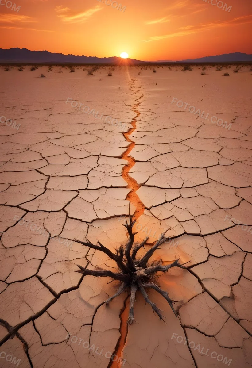 Minimal Soft Studio Light Photography Cracked Dry Desert Landscape With A Dramatic Orange Sky At Sunset High Detail Solid Bold Color Background 11 936c