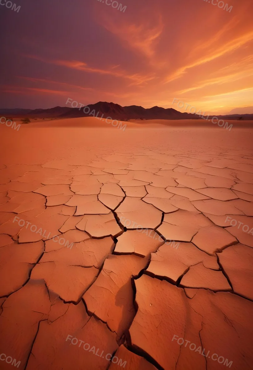 Minimal Soft Studio Light Photography Cracked Dry Desert Landscape With A Dramatic Orange Sky At Sunset High Detail Solid Bold Color Background 24 A1de