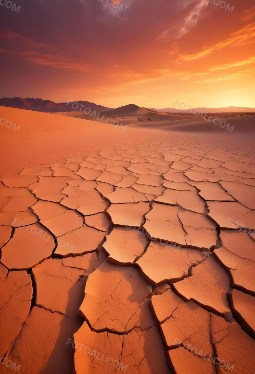 Minimal Soft Studio Light Photography Cracked Dry Desert Landscape With A Dramatic Orange Sky At Sunset High Detail Solid Bold Color Background 29 4ee0