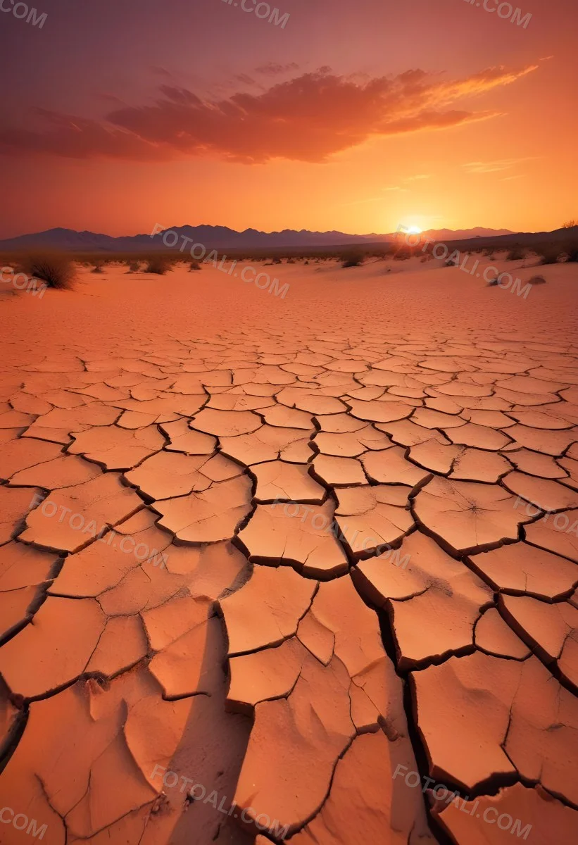 Minimal Soft Studio Light Photography Cracked Dry Desert Landscape With A Dramatic Orange Sky At Sunset High Detail Solid Bold Color Background 32 9160