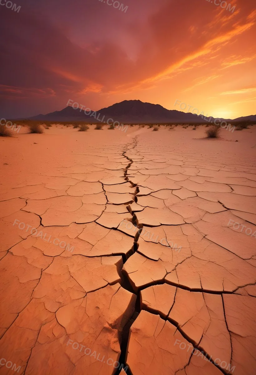 Minimal Soft Studio Light Photography Cracked Dry Desert Landscape With A Dramatic Orange Sky At Sunset High Detail Solid Bold Color Background 35 E35b