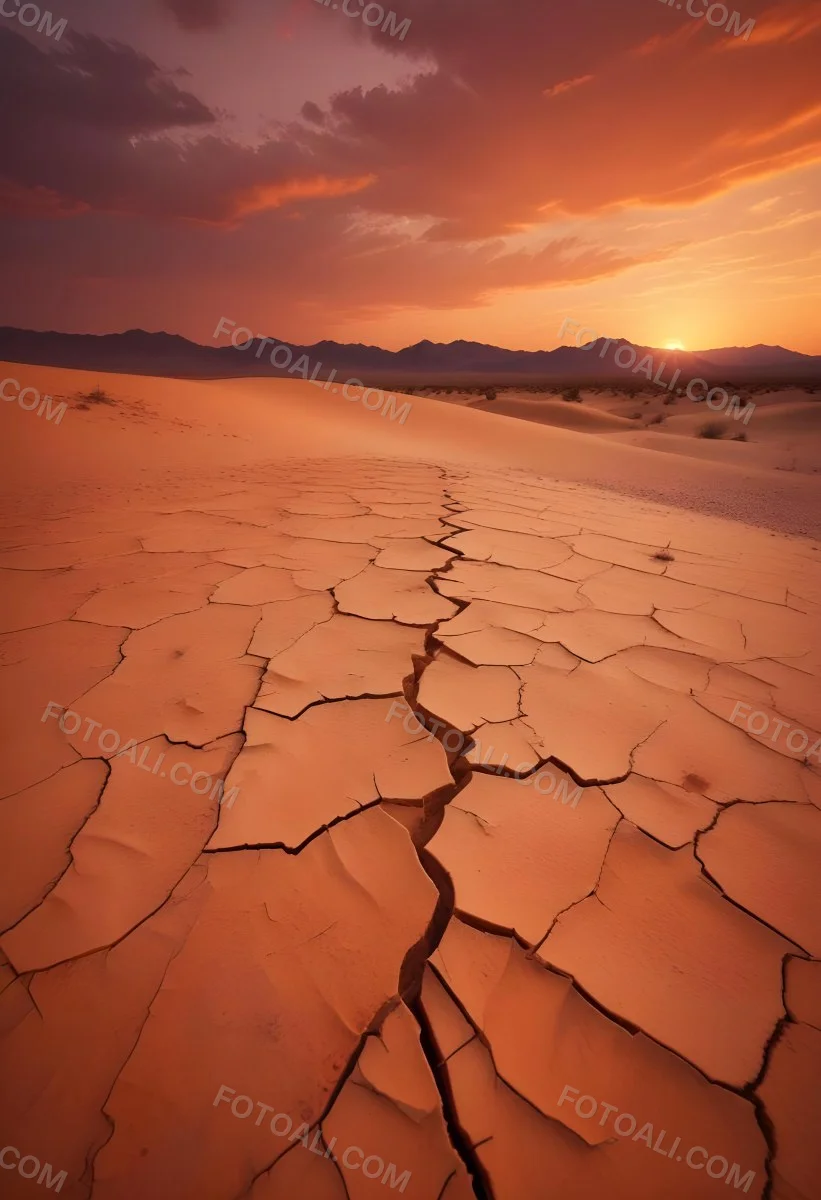Minimal Soft Studio Light Photography Cracked Dry Desert Landscape With A Dramatic Orange Sky At Sunset High Detail Solid Bold Color Background 36 9032