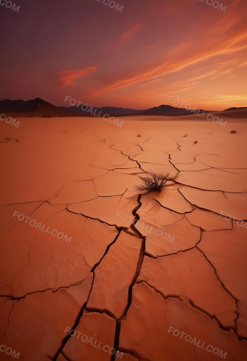 Minimal Soft Studio Light Photography Cracked Dry Desert Landscape With A Dramatic Orange Sky At Sunset High Detail Solid Bold Color Background 37 9690