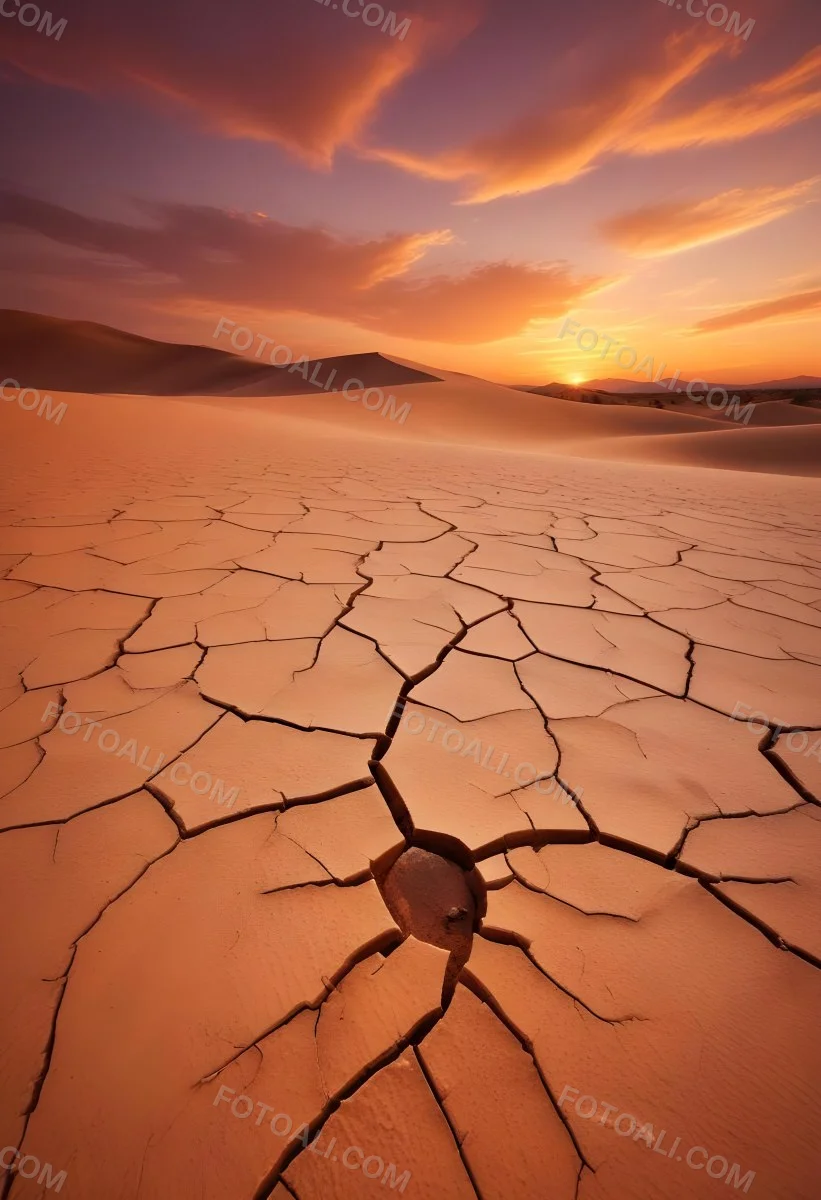 Minimal Soft Studio Light Photography Cracked Dry Desert Landscape With A Dramatic Orange Sky At Sunset High Detail Solid Bold Color Background 38 4329