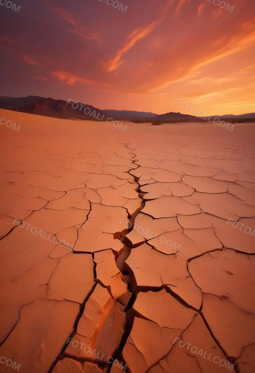 Minimal Soft Studio Light Photography Cracked Dry Desert Landscape With A Dramatic Orange Sky At Sunset High Detail Solid Bold Color Background 4 9a20