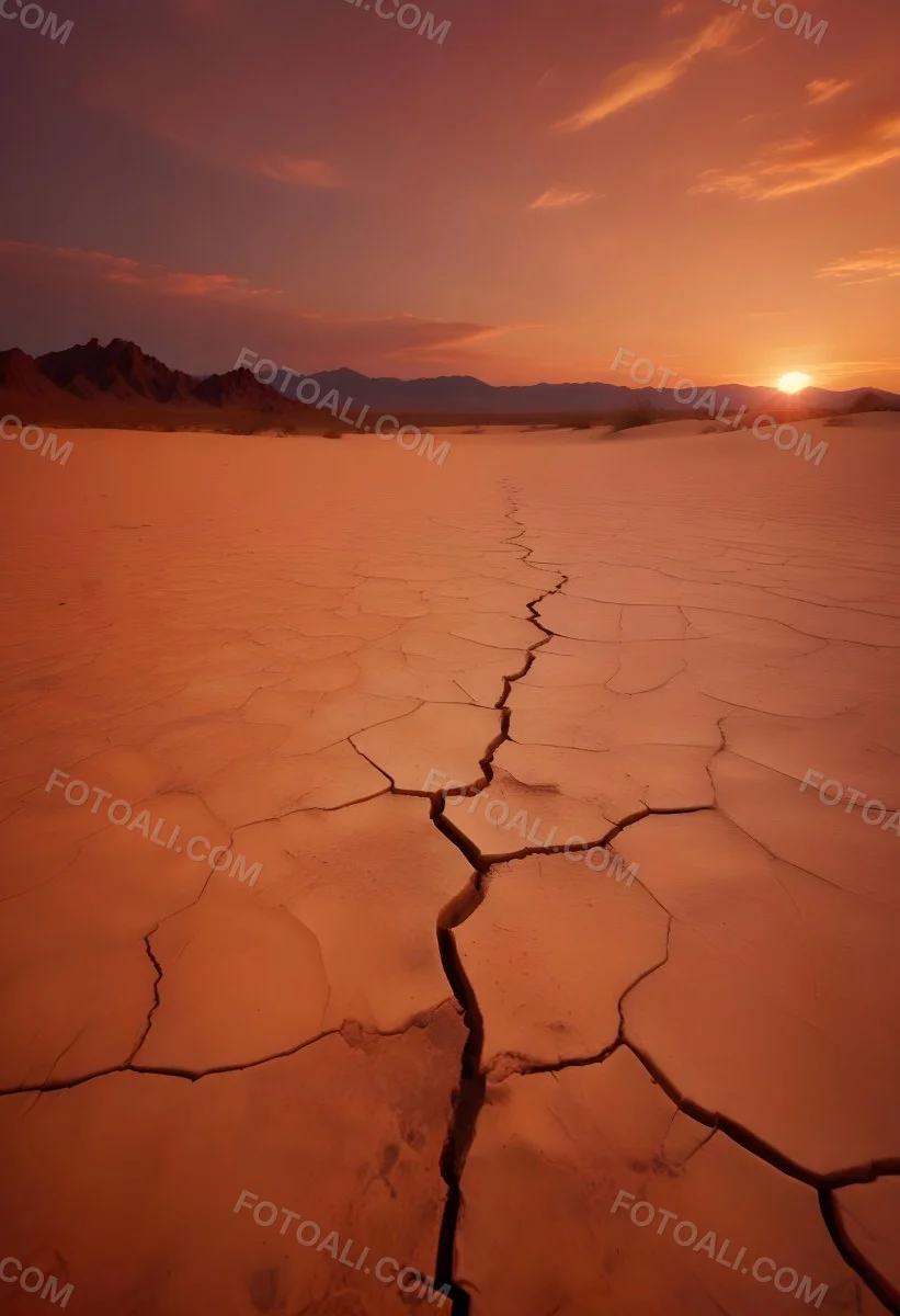 Minimal Soft Studio Light Photography Cracked Dry Desert Landscape With A Dramatic Orange Sky At Sunset High Detail Solid Bold Color Background 6 5720