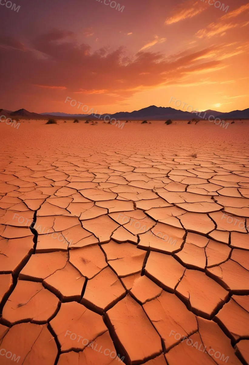 Minimal Soft Studio Light Photography Cracked Dry Desert Landscape With A Dramatic Orange Sky At Sunset High Detail Solid Bold Color Background 7 4312