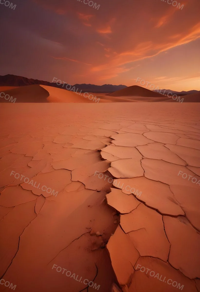Minimal Soft Studio Light Photography Cracked Dry Desert Landscape With A Dramatic Orange Sky At Sunset High Detail Solid Bold Color Background 8 Bb2b