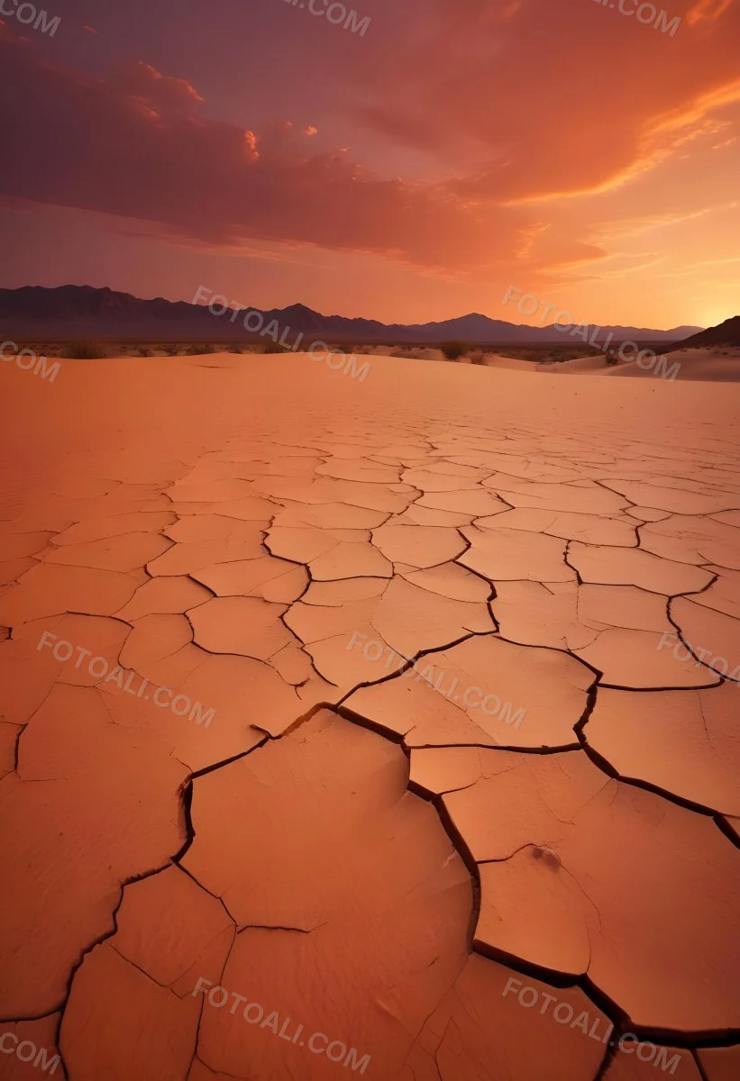 Minimal Soft Studio Light Photography Cracked Dry Desert Landscape With A Dramatic Orange Sky At Sunset High Detail Solid Bold Color Background 9 28fa