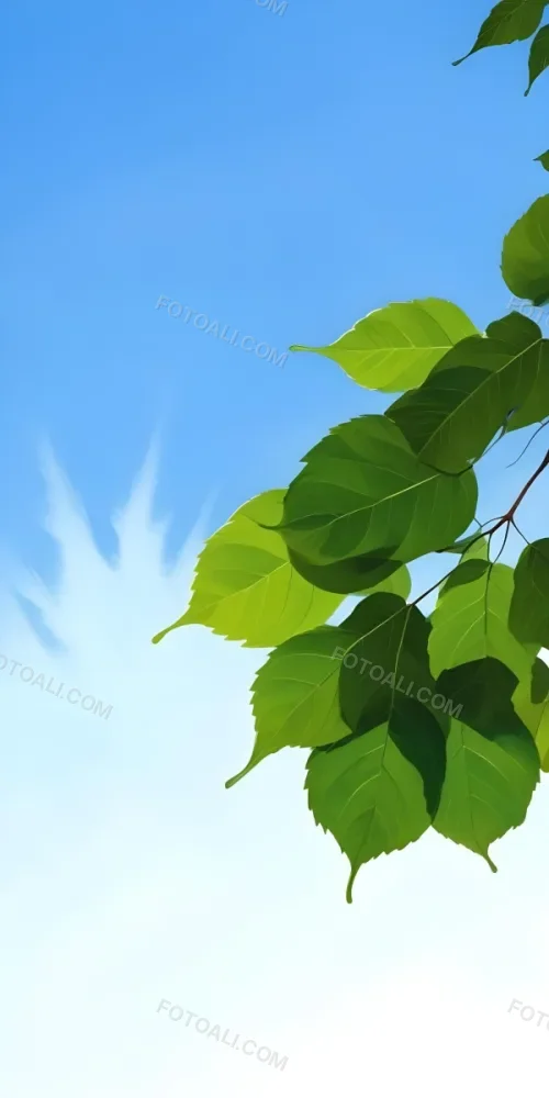 Minimal Soft Studio Light Photography Green Leaves With Thin Veins Against A Blue Sky Background High Detail Solid Bold Color Background 38 360d