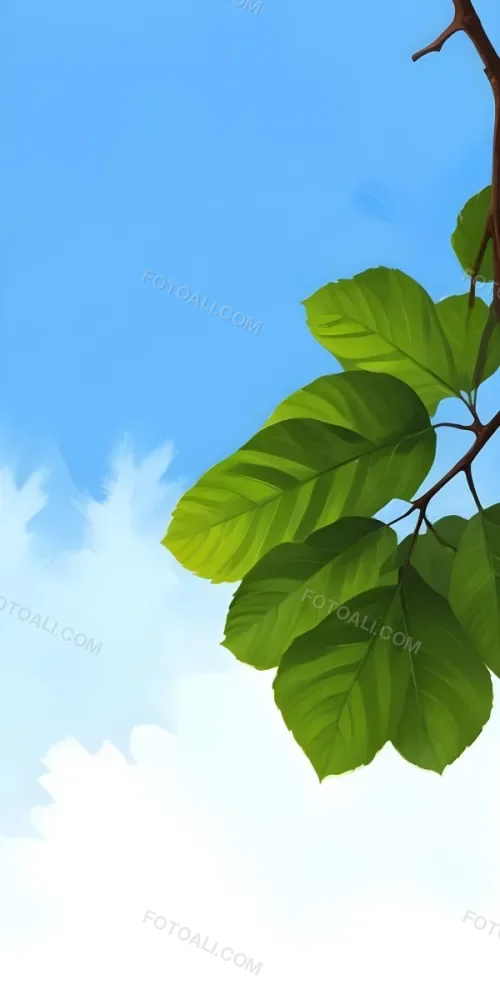 Minimal Soft Studio Light Photography Green Leaves With Thin Veins Against A Blue Sky Background High Detail Solid Bold Color Background 43 1a8d