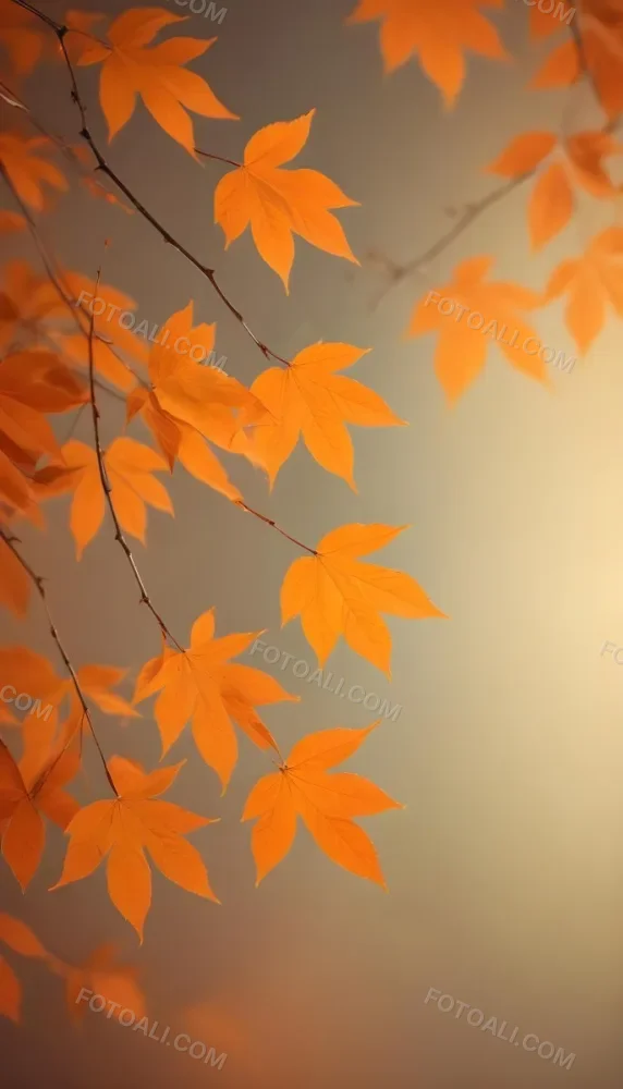 Minimal Soft Studio Light Photography Orange Leaves On Branches With A Soft Blurred Background Of Light And Colors Creating A Warm Autumnal Atmosphere High Detail Solid Bold Color Background 12 C505