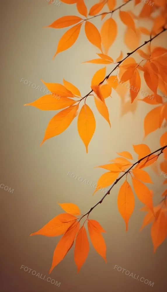 Minimal Soft Studio Light Photography Orange Leaves On Branches With A Soft Blurred Background Of Light And Colors Creating A Warm Autumnal Atmosphere High Detail Solid Bold Color Background 16 904d