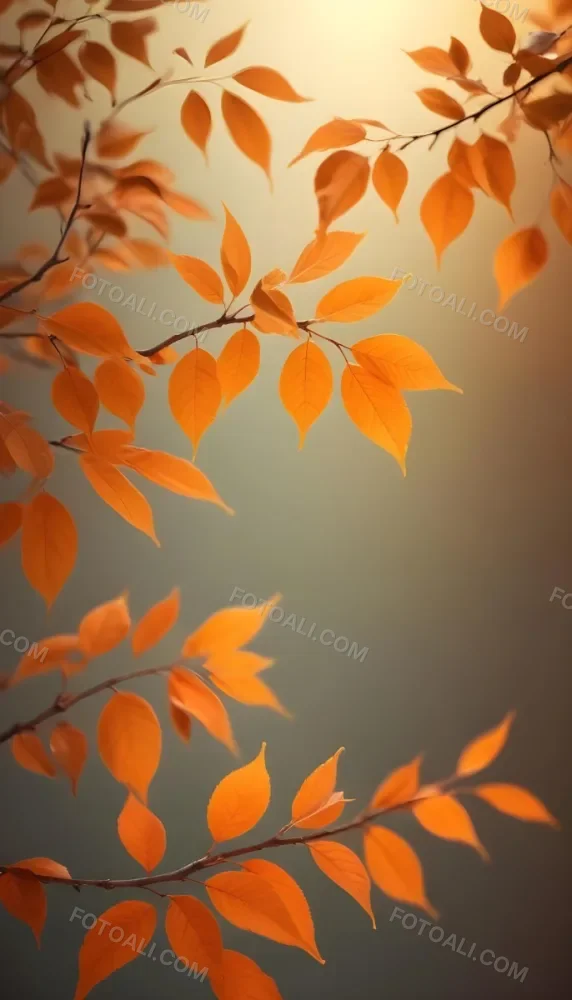 Minimal Soft Studio Light Photography Orange Leaves On Branches With A Soft Blurred Background Of Light And Colors Creating A Warm Autumnal Atmosphere High Detail Solid Bold Color Background 17 De64
