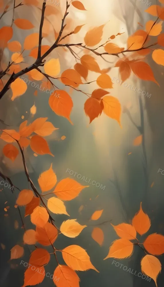 Minimal Soft Studio Light Photography Orange Leaves On Branches With A Soft Blurred Background Of Light And Colors Creating A Warm Autumnal Atmosphere High Detail Solid Bold Color Background 23 Ab94