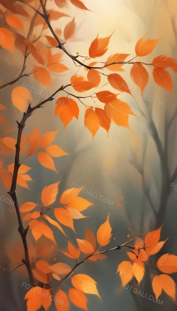 Minimal Soft Studio Light Photography Orange Leaves On Branches With A Soft Blurred Background Of Light And Colors Creating A Warm Autumnal Atmosphere High Detail Solid Bold Color Background 24 5478