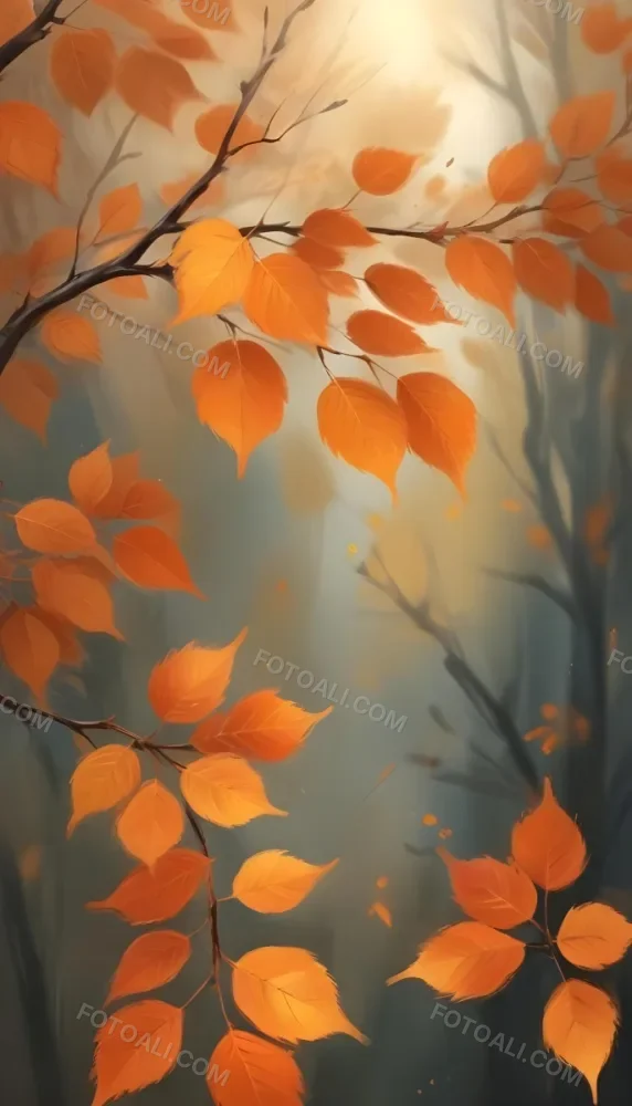 Minimal Soft Studio Light Photography Orange Leaves On Branches With A Soft Blurred Background Of Light And Colors Creating A Warm Autumnal Atmosphere High Detail Solid Bold Color Background 26 E4ae