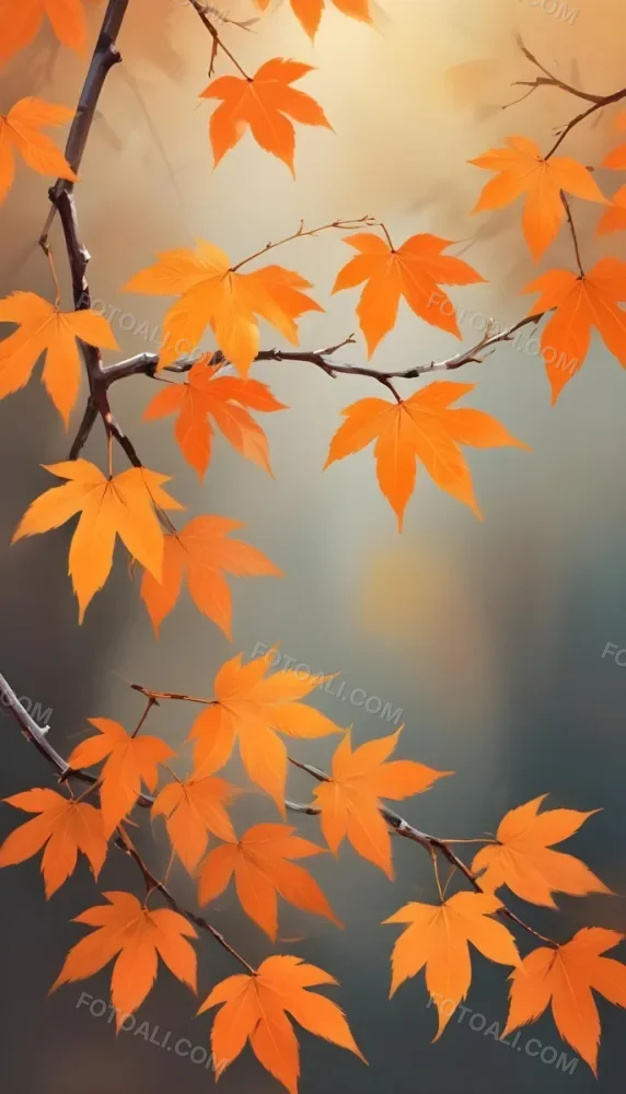 Minimal Soft Studio Light Photography Orange Leaves On Branches With A Soft Blurred Background Of Light And Colors Creating A Warm Autumnal Atmosphere High Detail Solid Bold Color Background 28 33be