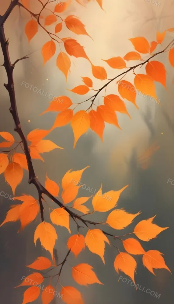 Minimal Soft Studio Light Photography Orange Leaves On Branches With A Soft Blurred Background Of Light And Colors Creating A Warm Autumnal Atmosphere High Detail Solid Bold Color Background 29 D63e