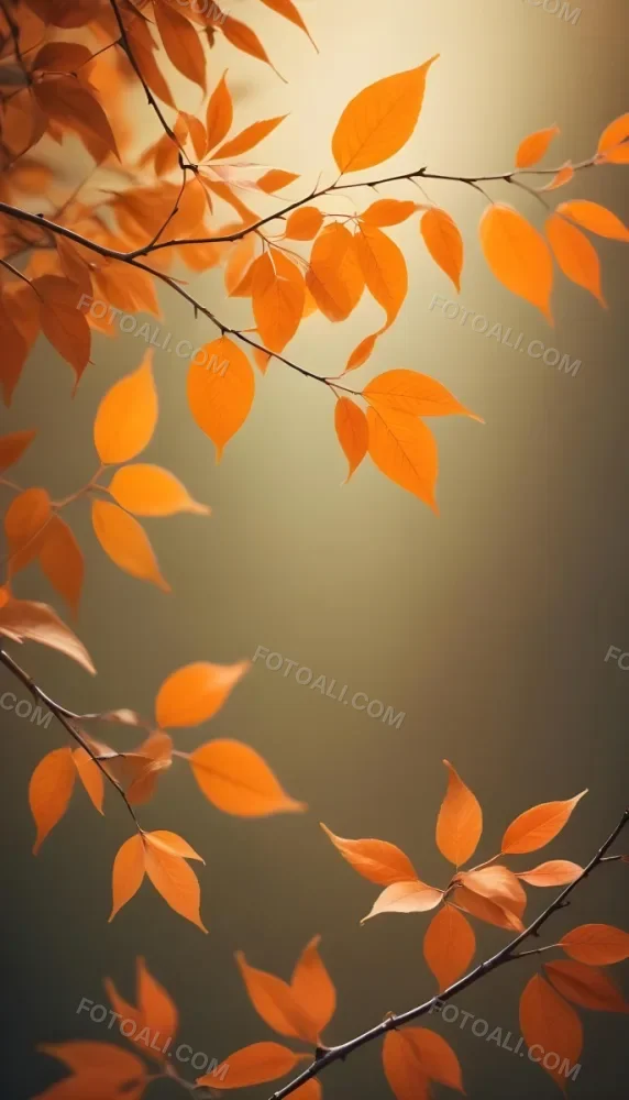 Minimal Soft Studio Light Photography Orange Leaves On Branches With A Soft Blurred Background Of Light And Colors Creating A Warm Autumnal Atmosphere High Detail Solid Bold Color Background 3 95b5