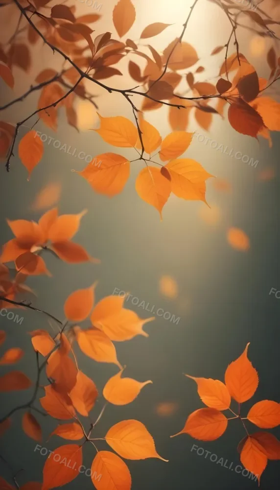 Minimal Soft Studio Light Photography Orange Leaves On Branches With A Soft Blurred Background Of Light And Colors Creating A Warm Autumnal Atmosphere High Detail Solid Bold Color Background 6 4b18