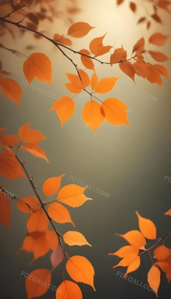 Minimal Soft Studio Light Photography Orange Leaves On Branches With A Soft Blurred Background Of Light And Colors Creating A Warm Autumnal Atmosphere High Detail Solid Bold Color Background 9 229f