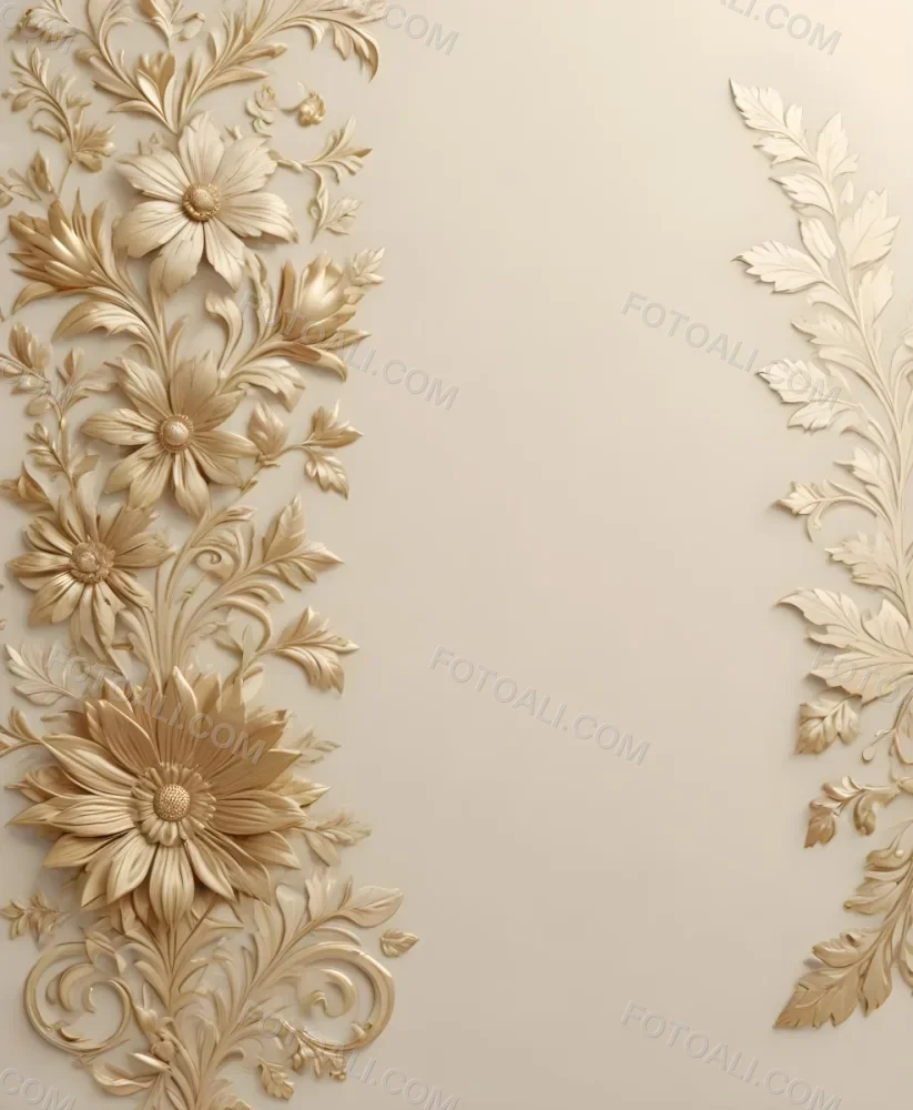Minimal Soft Studio Light Photography Ornate Floral Pattern With Intricate Golden Flowers And Leaves On A Light Beige Background High Detail Solid Bold Color Background 13 341c