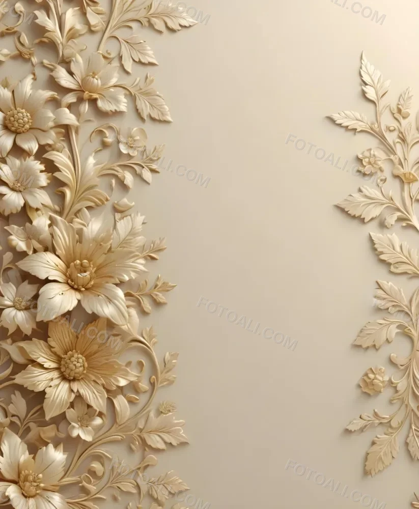 Minimal Soft Studio Light Photography Ornate Floral Pattern With Intricate Golden Flowers And Leaves On A Light Beige Background High Detail Solid Bold Color Background 17 B233