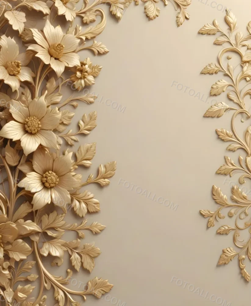 Minimal Soft Studio Light Photography Ornate Floral Pattern With Intricate Golden Flowers And Leaves On A Light Beige Background High Detail Solid Bold Color Background 23 B4e7