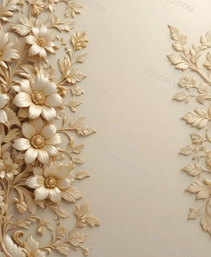 Minimal Soft Studio Light Photography Ornate Floral Pattern With Intricate Golden Flowers And Leaves On A Light Beige Background High Detail Solid Bold Color Background 31 Da9e