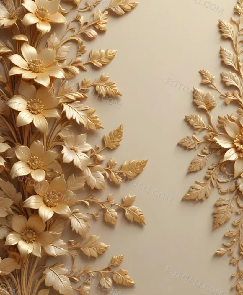 Minimal Soft Studio Light Photography Ornate Floral Pattern With Intricate Golden Flowers And Leaves On A Light Beige Background High Detail Solid Bold Color Background 32 4d85