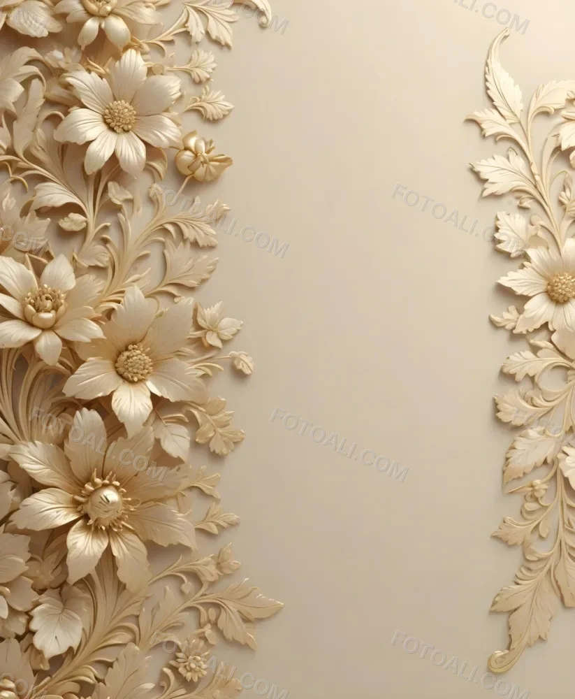 Minimal Soft Studio Light Photography Ornate Floral Pattern With Intricate Golden Flowers And Leaves On A Light Beige Background High Detail Solid Bold Color Background 37 3a99