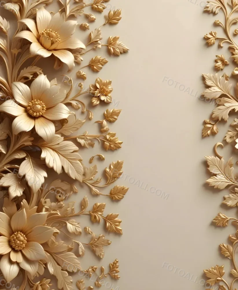 Minimal Soft Studio Light Photography Ornate Floral Pattern With Intricate Golden Flowers And Leaves On A Light Beige Background High Detail Solid Bold Color Background 41 9fd3