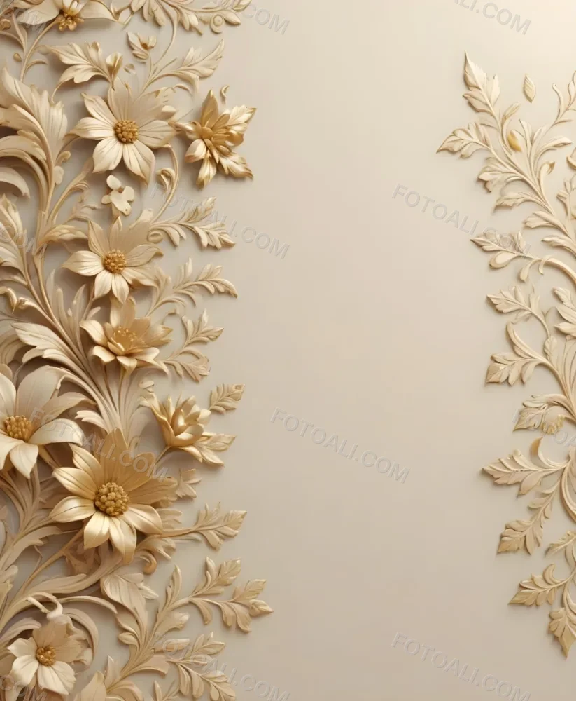 Minimal Soft Studio Light Photography Ornate Floral Pattern With Intricate Golden Flowers And Leaves On A Light Beige Background High Detail Solid Bold Color Background 49 A70d
