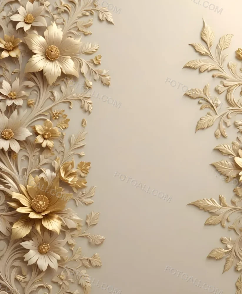 Minimal Soft Studio Light Photography Ornate Floral Pattern With Intricate Golden Flowers And Leaves On A Light Beige Background High Detail Solid Bold Color Background 50 23f5