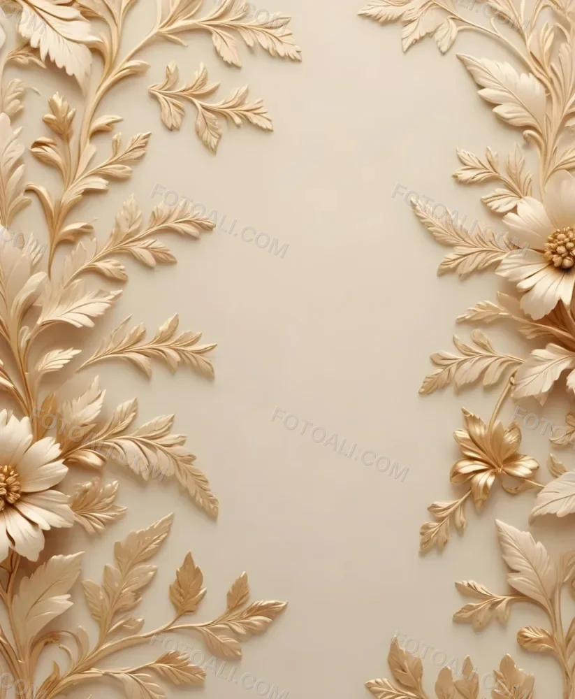 Minimal Soft Studio Light Photography Ornate Floral Pattern With Intricate Golden Flowers And Leaves On A Light Beige Background High Detail Solid Bold Color Background 53 4775