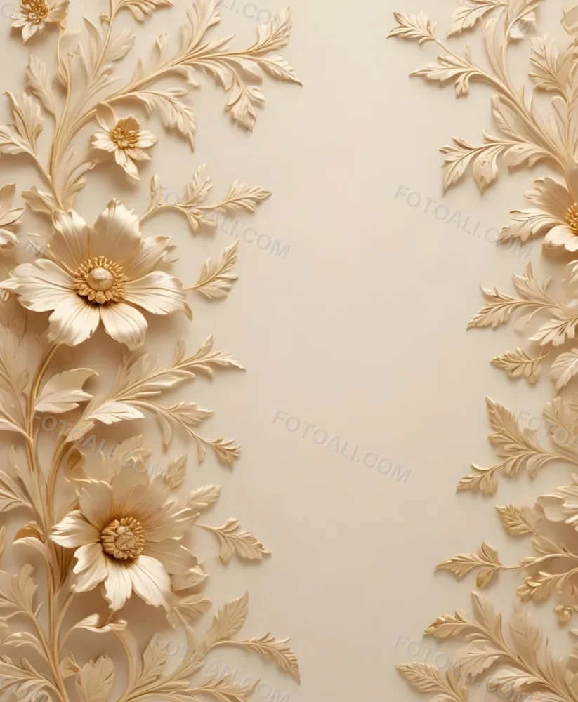 Minimal Soft Studio Light Photography Ornate Floral Pattern With Intricate Golden Flowers And Leaves On A Light Beige Background High Detail Solid Bold Color Background 57 5e27