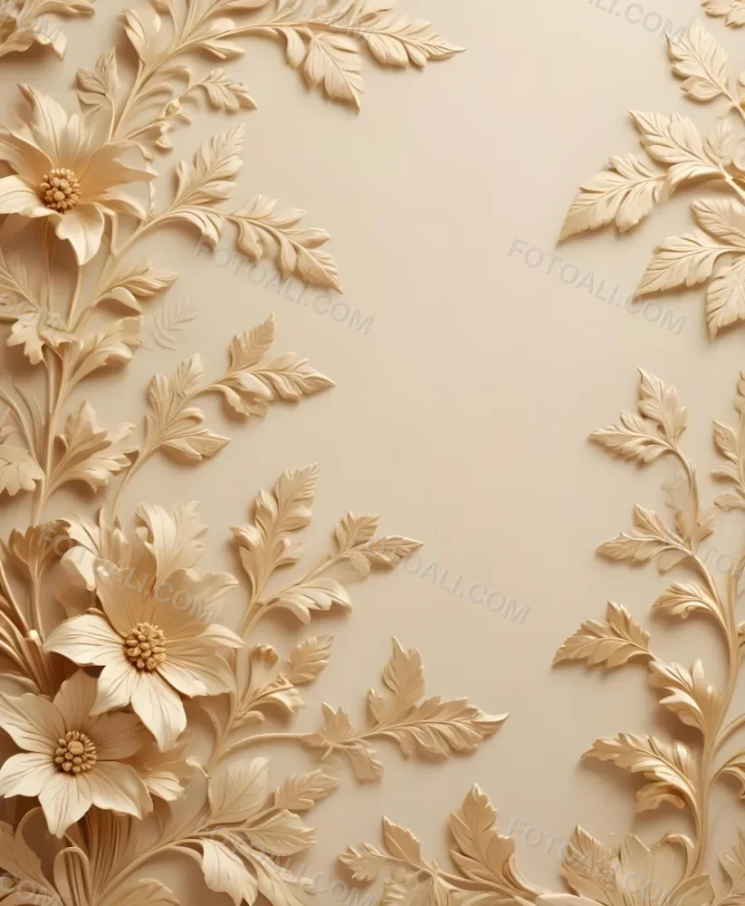 Minimal Soft Studio Light Photography Ornate Floral Pattern With Intricate Golden Flowers And Leaves On A Light Beige Background High Detail Solid Bold Color Background 60 F4e4