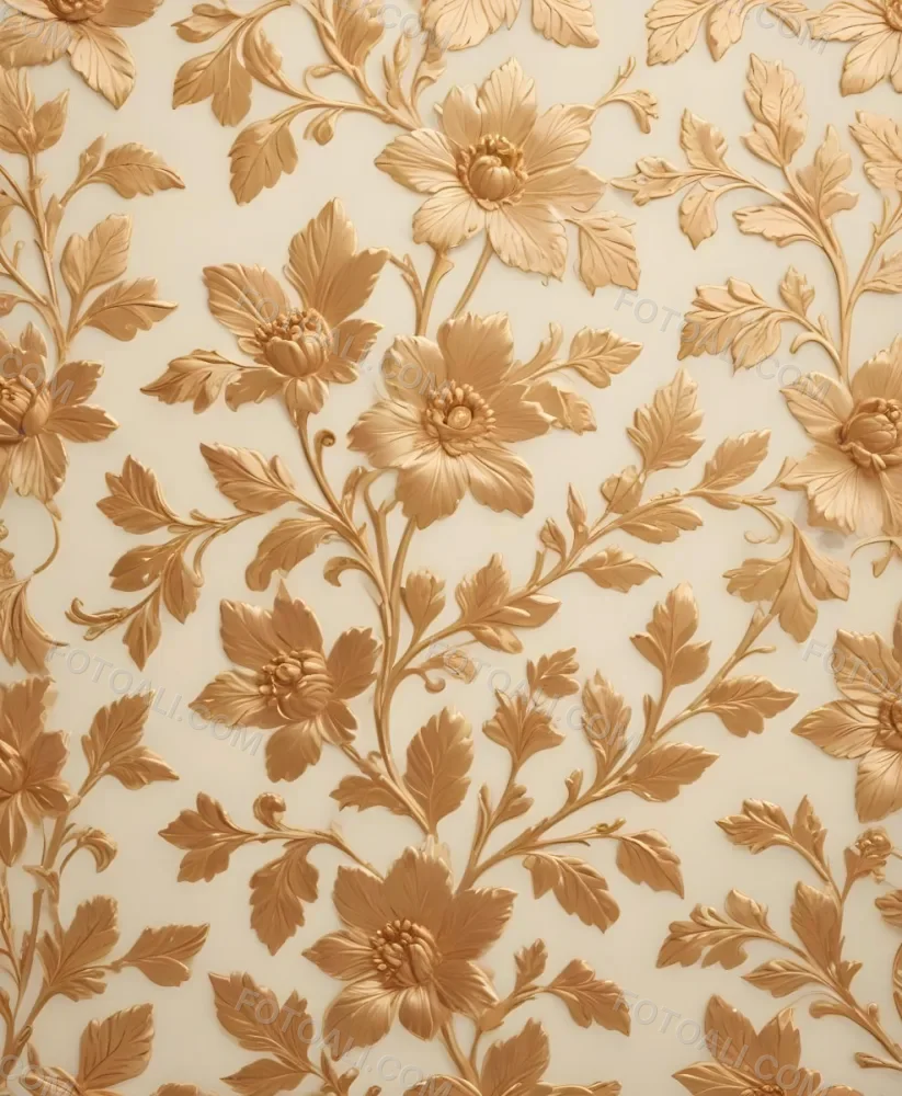 Minimal Soft Studio Light Photography Ornate Floral Pattern With Intricate Golden Flowers And Leaves On A Light Beige Background High Detail Solid Bold Color Background 62 7613