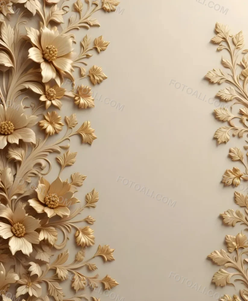 Minimal Soft Studio Light Photography Ornate Floral Pattern With Intricate Golden Flowers And Leaves On A Light Beige Background High Detail Solid Bold Color Background 7 D986