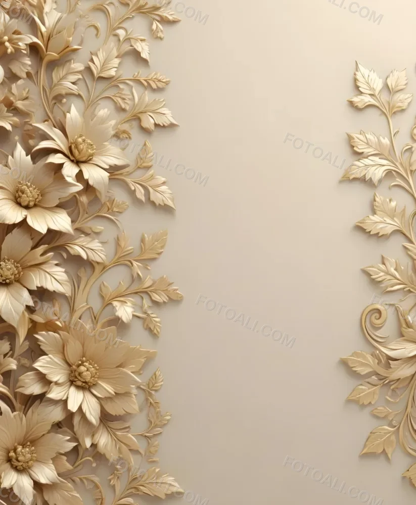 Minimal Soft Studio Light Photography Ornate Floral Pattern With Intricate Golden Flowers And Leaves On A Light Beige Background High Detail Solid Bold Color Background 8 5276