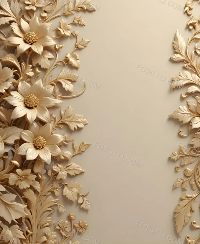 Minimal Soft Studio Light Photography Ornate Floral Pattern With Intricate Golden Flowers And Leaves On A Light Beige Background High Detail Solid Bold Color Background 9 1553